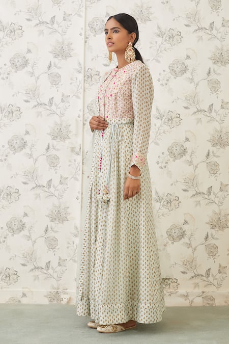 Shyam Narayan Prasad Green Viscose Silk Round Printed Anarkali Set Online at Aza Fashions Shyam Narayan Prasad_Green Viscose Silk Round Printed Anarkali Set _Online_at_Aza_Fashions
