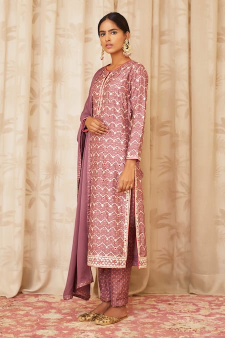 Shyam Narayan Prasad Purple Viscose Silk Printed Kurta Set Online at Aza Fashions Shyam Narayan Prasad_Purple Viscose Silk Printed Kurta Set _Online_at_Aza_Fashions