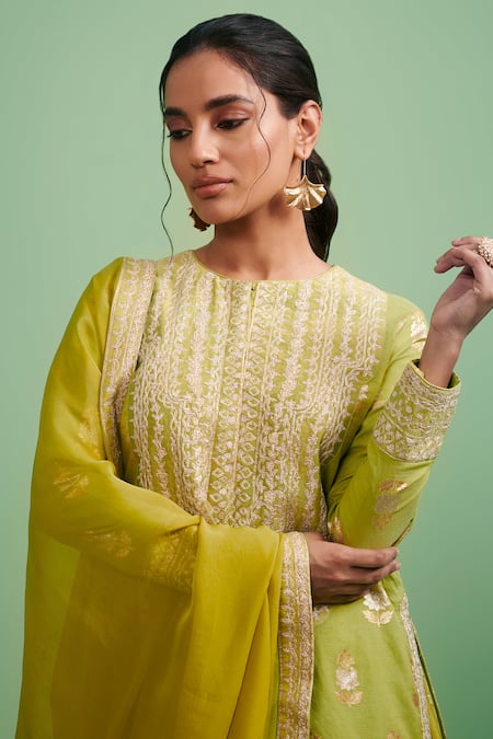 Shyam Narayan Prasad Green , Viscose Organza, Brocade Gota Embroidered Kurta Set Online at Aza Fashions Shyam Narayan Prasad_Green , Viscose Organza, Brocade Gota Embroidered Kurta Set _Online_at_Aza_Fashions
