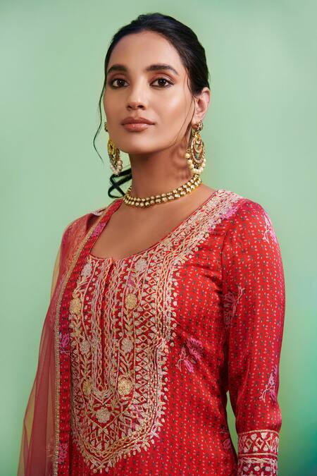 Shyam Narayan Prasad_Orange Cotton Satin Embroidery Round Gota Kurta Set _Online_at_Aza_Fashions