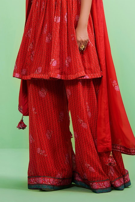 Shop_Shyam Narayan Prasad_Orange Cotton Satin, Flat Chiffon Round Floral Print Anarkali Set _Online_at_Aza_Fashions