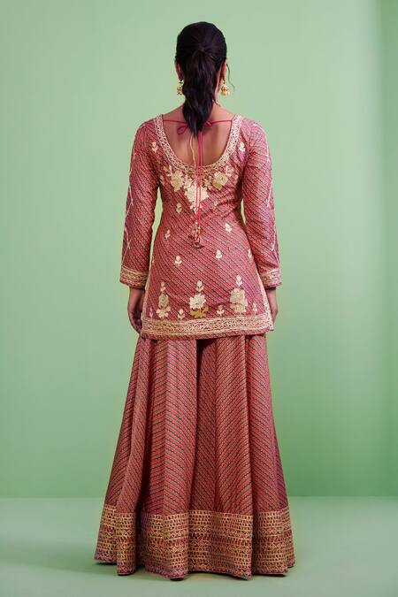 Shop_Shyam Narayan Prasad_Pink Viscose Silk Printed Round Gota Embroidered Kurta Set _at_Aza_Fashions