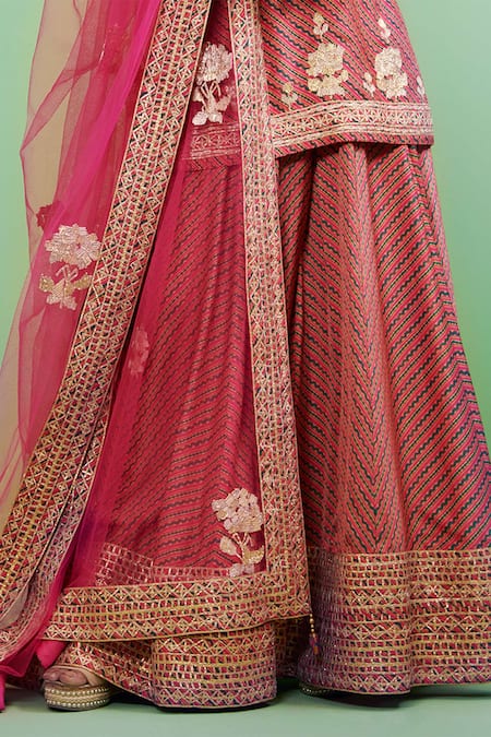 Buy_Shyam Narayan Prasad_Pink Viscose Silk Printed Round Gota Embroidered Kurta Set _Online_at_Aza_Fashions