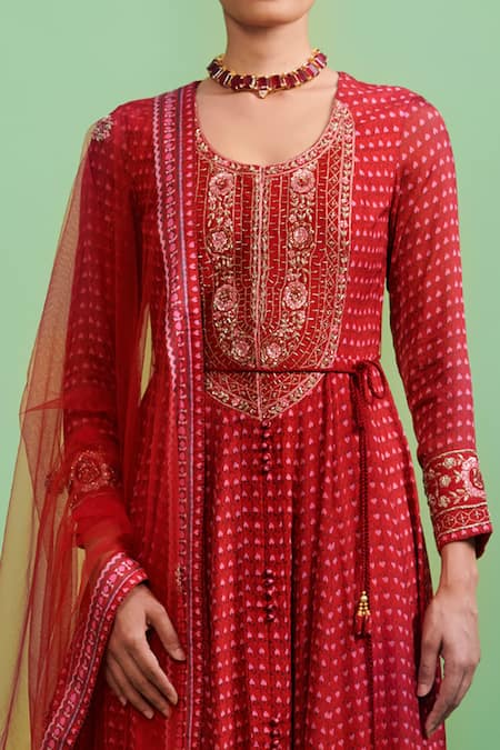 Shyam Narayan Prasad_Red Viscose Silk Embroidery Round Zardozi Kurta Set _Online_at_Aza_Fashions