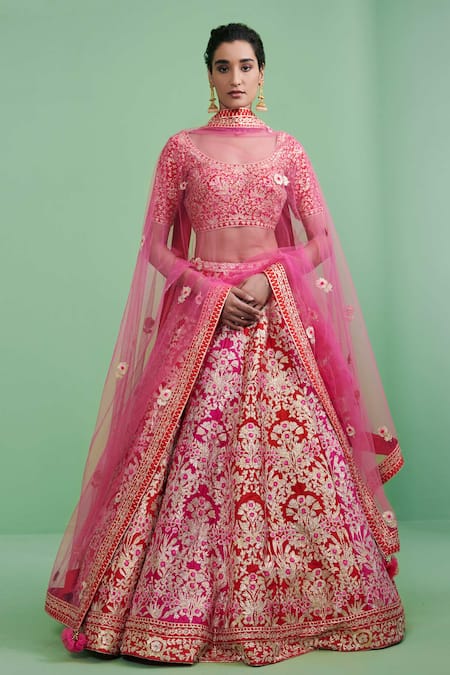 Buy Pink floral block print lehenga set by Shyam Narayan Prasad at Aashni  and Co