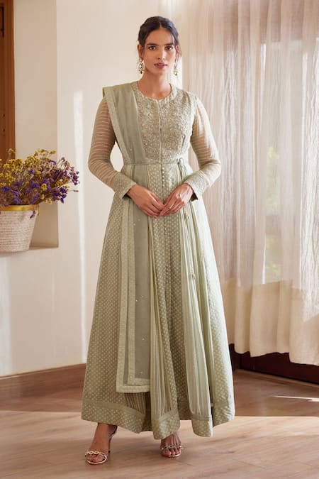 Shyam Narayan Prasad Floral Embroidered Anarkali Set 