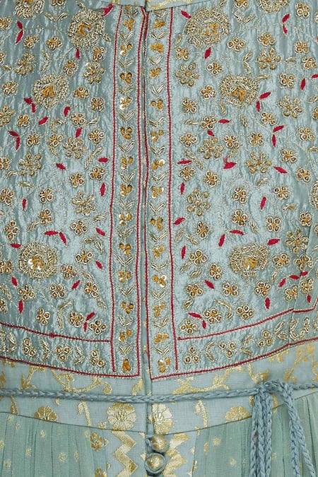 Shop_Shyam Narayan Prasad_Blue Georgette, Dupion Silk, Chanderi Brocade Embroidered Anarkali With Dupatta _Online_at_Aza_Fashions