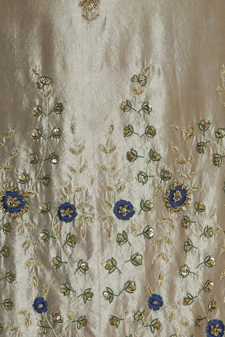 Shop_Shyam Narayan Prasad_Gold Georgette, Dupion Silk Round Embroidered Lehenga Set _Online_at_Aza_Fashions