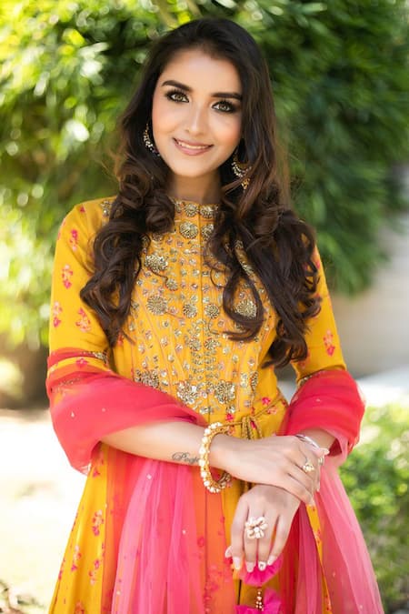 Buy Shyam Narayan Prasad Yellow Net, Rayon, Silk, Viscose Embroidery, Zari, Floral Zardozi Anarkali Set Online at Aza Fashions Buy_Shyam Narayan Prasad_Yellow Net, Rayon, Silk, Viscose Embroidery, Zari, Floral Zardozi Anarkali Set _Online_at_Aza_Fashions