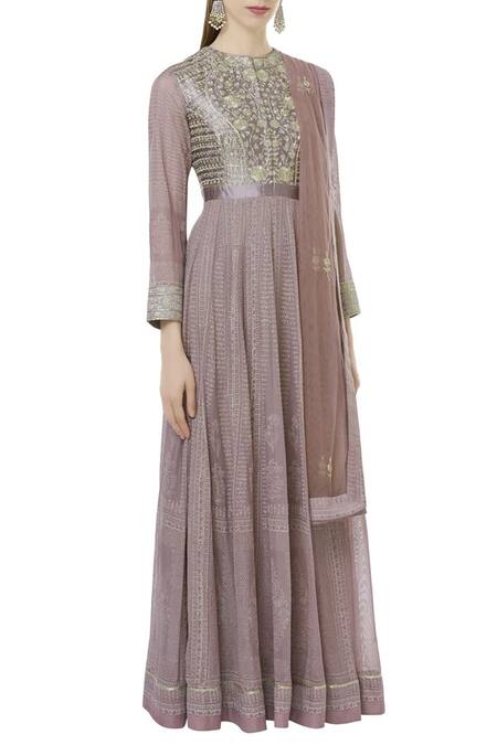 Shyam Narayan Prasad_Purple Dupion Silk Round Embroidered Anarkali With Dupatta _Online_at_Aza_Fashions