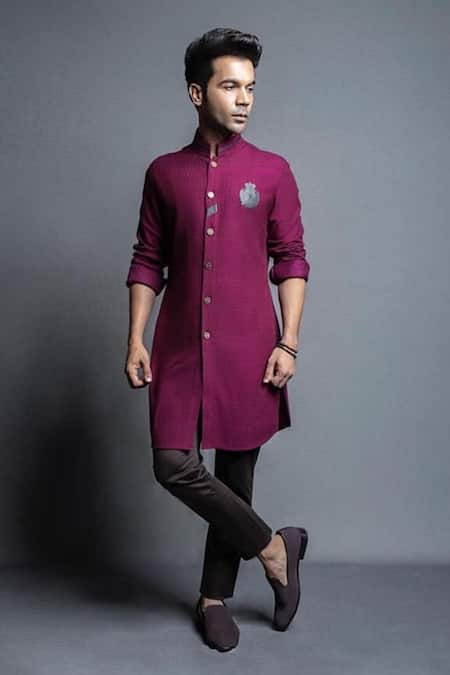 Shantnu Nikhil Purple Tussar Georgette Button Down Kurta 