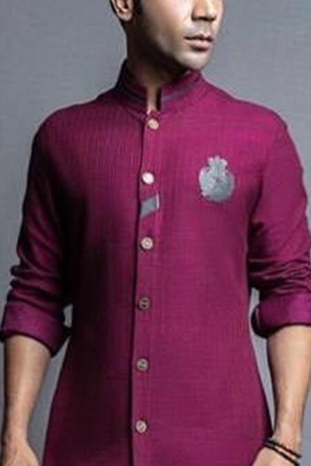 Shop_Shantnu Nikhil_Purple Tussar Georgette Button Down Kurta _at_Aza_Fashions