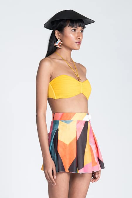 Shivan & Narresh Multi Color Italian Jersey Pleated Swim Skirt