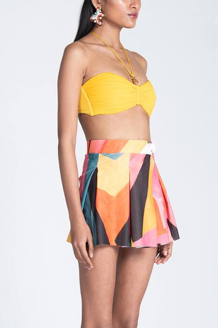Buy_Shivan & Narresh_Multi Color Italian Jersey Pleated Swim Skirt_Online_at_Aza_Fashions