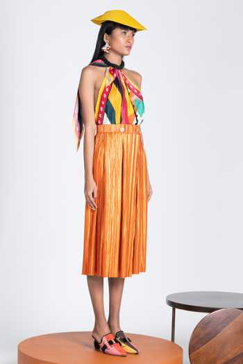 Shivan & Narresh_Multi Color Silk Halter Backless Bodysuit_Online_at_Aza_Fashions