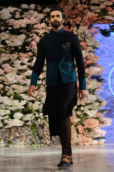 Buy_Shantnu Nikhil_Blue Crush Georgette Embroidered Nehru Jacket _Online_at_Aza_Fashions