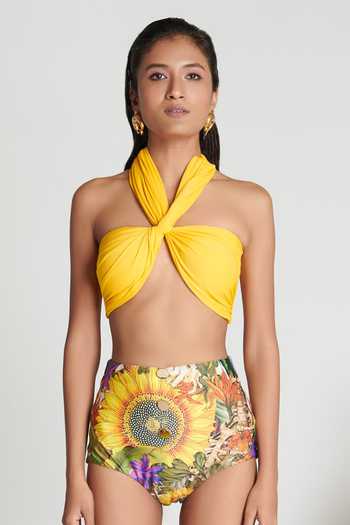 Buy Shivan & Narresh Yellow Sustainable Econyl Swimwear Jersey Halter Bikini Set Online at Aza Fashions Buy_Shivan & Narresh_Yellow Sustainable Econyl Swimwear Jersey Halter Bikini Set_Online_at_Aza_Fashions