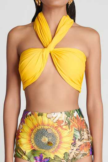 Shop Shivan & Narresh Yellow Sustainable Econyl Swimwear Jersey Halter Bikini Set Online at Aza Fashions Shop_Shivan & Narresh_Yellow Sustainable Econyl Swimwear Jersey Halter Bikini Set_Online_at_Aza_Fashions