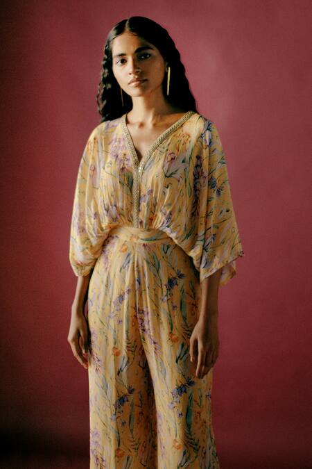 Shop_Sobariko_Yellow Floral Print Jumpsuit _at_Aza_Fashions