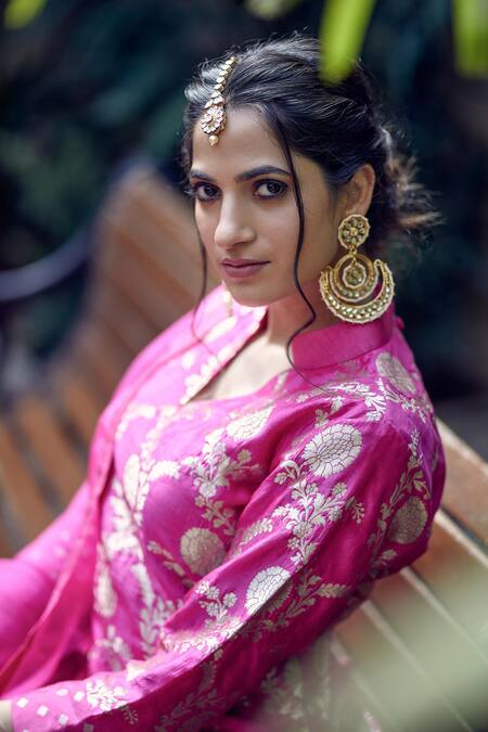 Shop_Sobariko_Pink Banarasi Brocade Kurta Set  _at_Aza_Fashions