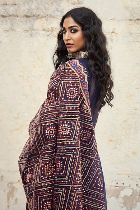 Buy_SUHINO_Blue Shantoon, Soft Net, Taffeta Silk Lining Cotton U Embroidered Anarkali Set _Online_at_Aza_Fashions