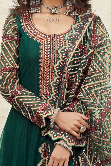 Shop SUHINO Green Shantoon, Georgette Lining Cotton, Soft Net Embroidered Anarkali Set Online at Aza Fashions Shop_SUHINO_Green Shantoon, Georgette Lining Cotton, Soft Net Embroidered Anarkali Set _Online_at_Aza_Fashions