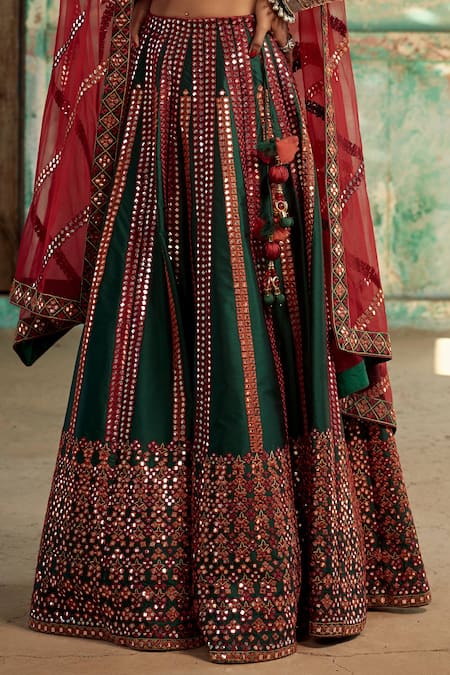 Shop_SUHINO_Green Shantoon, 100 Grams Pure Raw Silk, Net Embroidered Bridal Lehenga Set _Online_at_Aza_Fashions