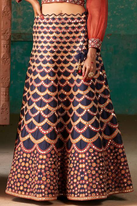 SUHINO_Blue Shantoon, Organza Lining Cotton, Soft Net, Cropped Jacket And Lehenga Set_at_Aza_Fashions