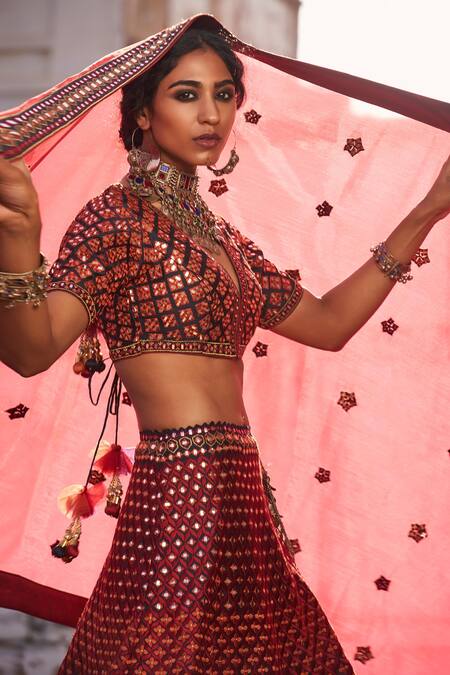Shop_Suhino_Blue Shantoon, 100 Grams Pure Raw Silk, Net Embroidered Bridal Lehenga Set _Online_at_Aza_Fashions