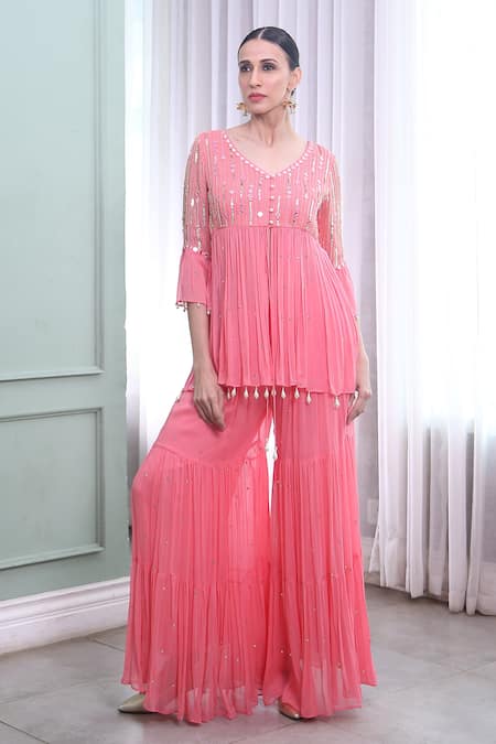 Seams Pret And Couture Soni Embroidered Peplum Kurta & Sharara Set 