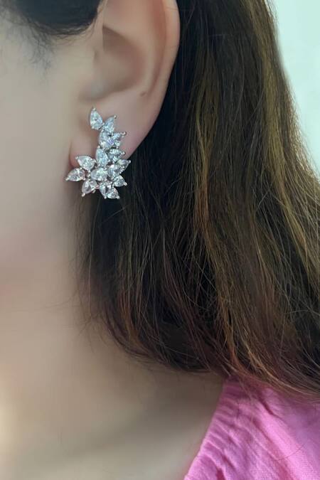 Mozaati_Silver Plated Pearls Sorin Floral Embellished Earrings _Online_at_Aza_Fashions