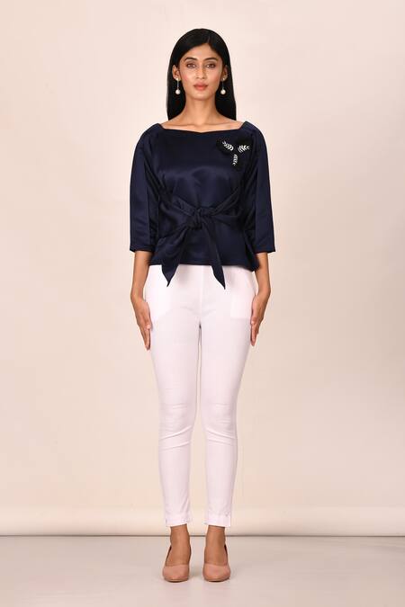 Arihant Rai Sinha_Blue Front Tie Up Top _Online_at_Aza_Fashions