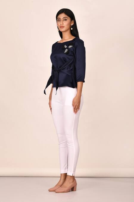 Buy_Arihant Rai Sinha_Blue Front Tie Up Top _Online_at_Aza_Fashions