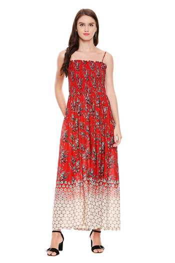 Buy_Soup By Sougat Paul_Red Chiffon, Muslin Slub Square Neck Printed Dress With Jacket _Online_at_Aza_Fashions