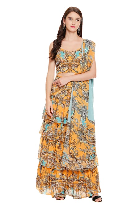 Soup By Sougat Paul Printed Top & Layered Skirt Set