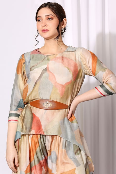 Buy_Soup By Sougat Paul_Multi Color Cotton Silk Round Printed Top And Palazzo Set _Online_at_Aza_Fashions