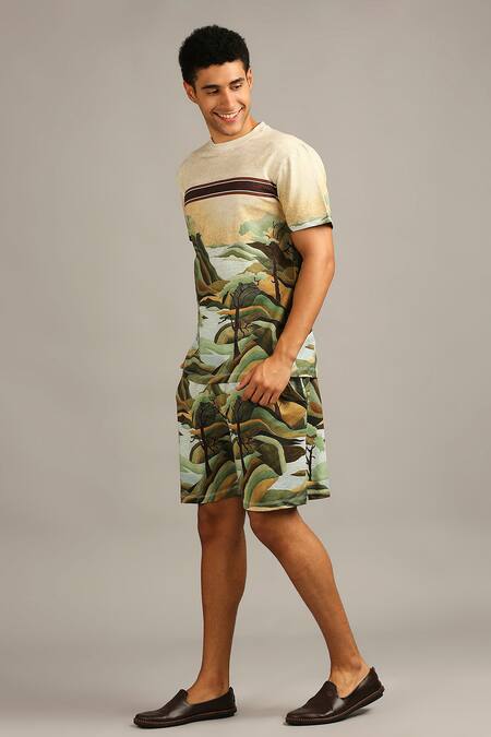 Soup By Sougat Paul_Green Knit Nature Print Shorts Set _Online_at_Aza_Fashions