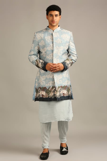 Soup by Sougat Paul Silk Cloud Print Bandhgala Set 