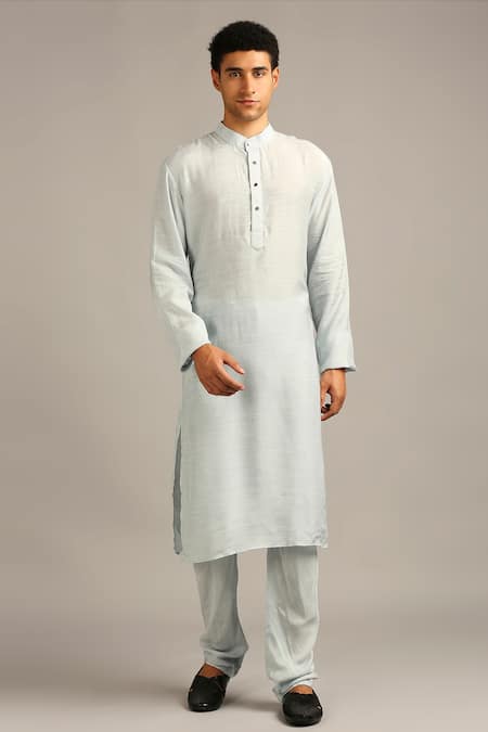 Shop_Soup By Sougat Paul_Blue Silk Cloud Print Bandhgala Set _Online_at_Aza_Fashions