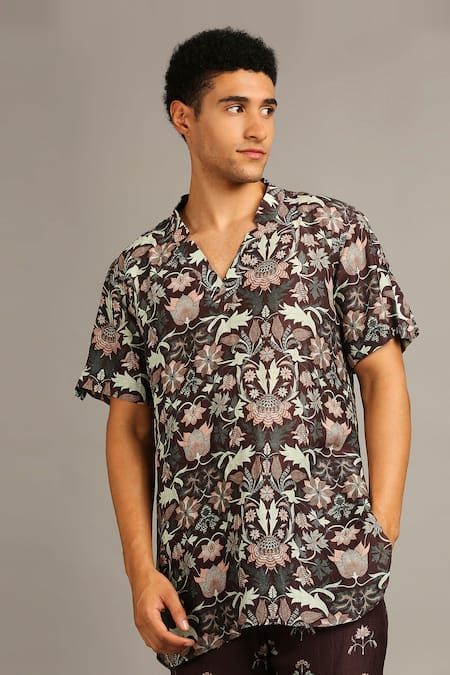 Buy Soup By Sougat Paul Maroon Silk Floral Print Short Kurta Set Online at Aza Fashions Buy_Soup By Sougat Paul_Maroon Silk Floral Print Short Kurta Set _Online_at_Aza_Fashions