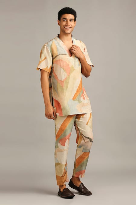 Soup by Sougat Paul Silk Abstract Print Kurta Set 