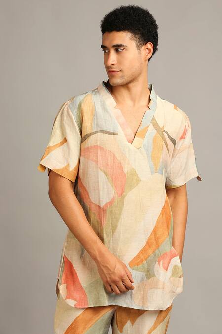 Shop Soup By Sougat Paul Multi Color Silk Abstract Print Kurta Set Online at Aza Fashions Shop_Soup By Sougat Paul_Multi Color Silk Abstract Print Kurta Set _Online_at_Aza_Fashions