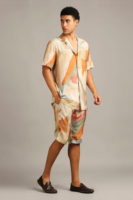 Soup By Sougat Paul Multi Color Silk Floral Print Shorts Set Online at Aza Fashions Soup By Sougat Paul_Multi Color Silk Floral Print Shorts Set _Online_at_Aza_Fashions