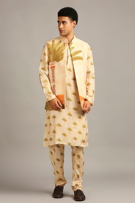 Soup By Sougat Paul Silk Nature Print Bundi & Kurta Set