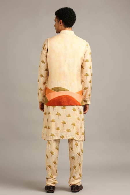 Soup By Sougat Paul Silk Nature Print Bundi & Kurta Set