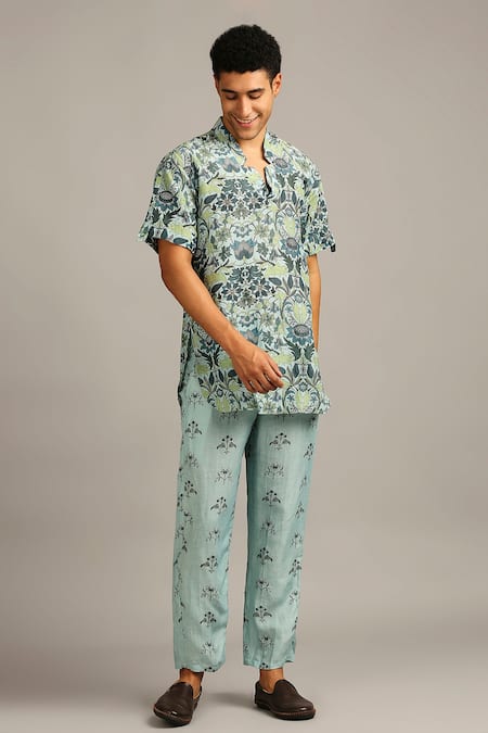 Soup By Sougat Paul Blue Silk Abstract Floral Print Kurta Set Online at Aza Fashions Soup By Sougat Paul_Blue Silk Abstract Floral Print Kurta Set _Online_at_Aza_Fashions