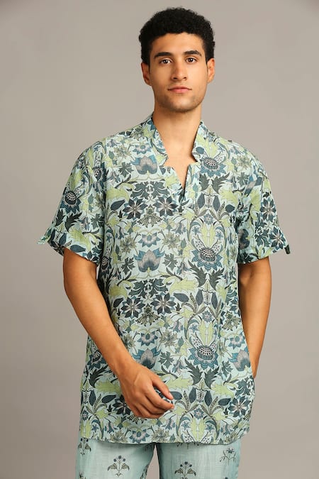 Buy Soup By Sougat Paul Blue Silk Abstract Floral Print Kurta Set Online at Aza Fashions Buy_Soup By Sougat Paul_Blue Silk Abstract Floral Print Kurta Set _Online_at_Aza_Fashions