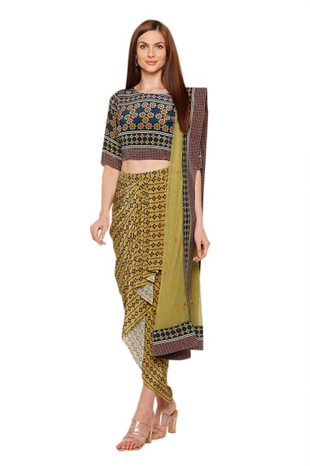 Soup by Sougat Paul Printed Draped Skirt Set 