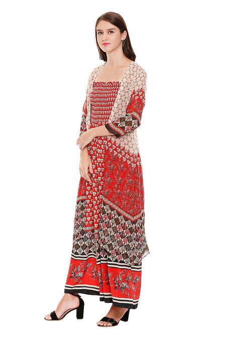 Shop_Soup By Sougat Paul_Red Organza, Crepe Square Neck Printed Jumpsuit With Jacket _Online_at_Aza_Fashions