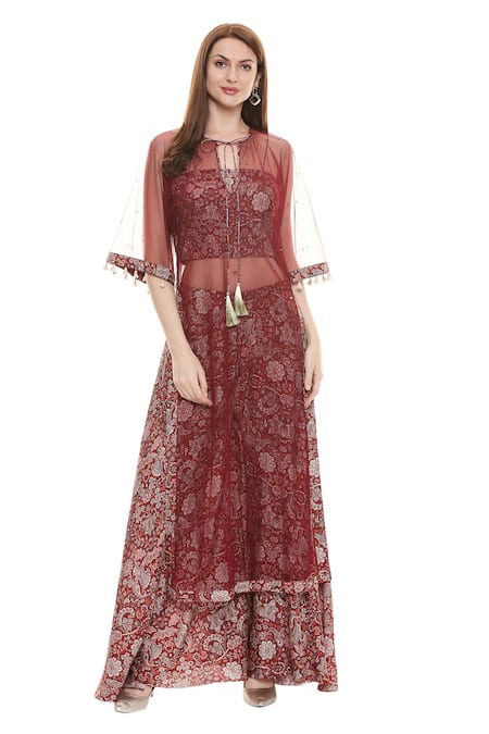 Soup By Sougat Paul_Maroon Printed Tunic And Palazzo Set _Online_at_Aza_Fashions